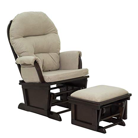 HOMCOM Nursery Glider Rocking Chair with Ottoman Set - Beige/Dark Coffee