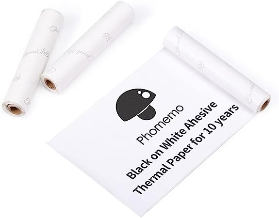 Phomemo White Adhesive Thermal Sticker Paper 107mm, Compatible With Phomemo M04S/M04AS Wireless Pocket Printer, Black Text, 3 Rolls