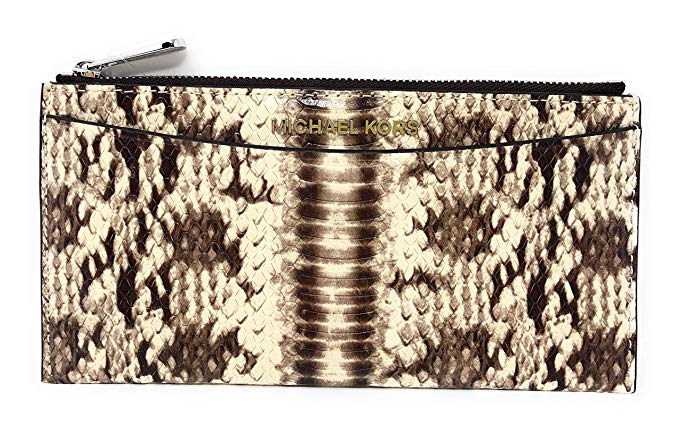 Michael Kors Jet Set Travel Python Embossed Large Slim Flat Card Case Wallet in Natural