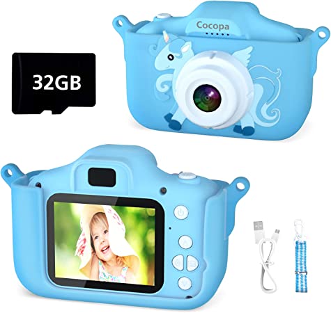 Cocopa Kids Camera Digital Camera for 3-12 Year Old Boys,1080P HD Video Recorder Camera for Kids with 32GB SD Card &Silicone Cover, Birthday Christmas Toys Gifts for 3 4 5 6 7 8 Year Old Boys(Blue)
