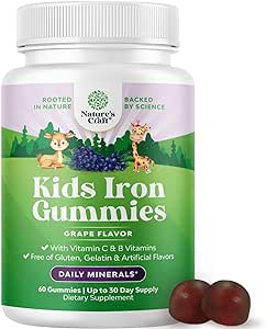 Tasty Kids Multivitamin with Iron Gummy - Gentle Iron Gummies for Kids and Toddlers with Vitamin C & B Complex - Non Constipating Iron Supplements for Kids - Vegan Non GMO & Gluten Free (60 Count)