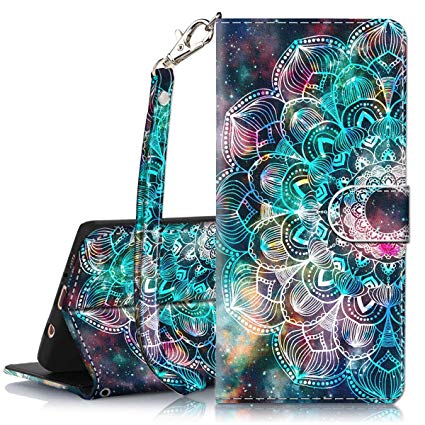 Galaxy S10 Case, Hocase PU Leather Full Body Protective Phone Case with Credit Card Holders, Wrist Strap, Magnetic Closure for Samsung Galaxy S10 (6.1-inch) 2019 SM-G973 - Mandala in Galaxy