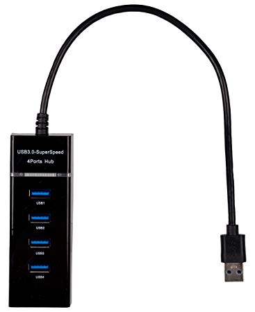 Protech 3.0 4 Port USB 3 Data Hub for MacBook Air, Mac Mini, iMac Pro, Microsoft Surface, Ultrabooks with 3 ft Extension Cable (Black)
