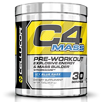 Cellucor, C4 Mass, Explosive Energy & Mass Builder, Pre-Workout Supplement, Icy Blue Razz, 30 Servings