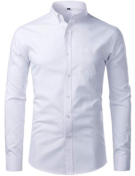 ZEROYAA Men's Casual Solid Slim Fit Long Sleeve Button Down Oxford Shirts with Pocket