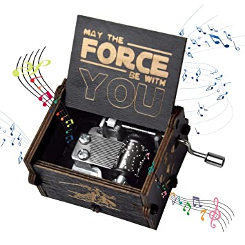 fezlens Wood Music Boxes Star Wars Antique Engraved Wooden Musical Box Gifts for Birthday/Christmas/Valentine's Day/Thanksgiving Days Hand-Operated Present Kid Toys （Black）