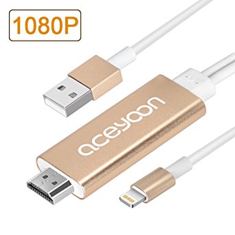 aceyoon Lightning to HDMI Cable 1080P Lightning Digital AV Adapter Plug and Play HDMI Screen Mirroring Airplay Connector for Apple iPhone, iPad