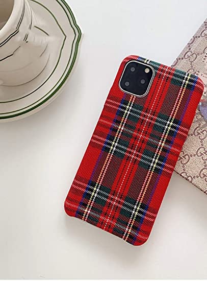 Mixneer Warm Flannel Plaid Cloth Phone Case Simple Plush Fabric Phone Case Compatible with iPhone 11 12 Mini Pro Max SE 2020 7 8 6 6S Plus XR X XS Cover (Compatible with iPhone 7/8 Plus, red)