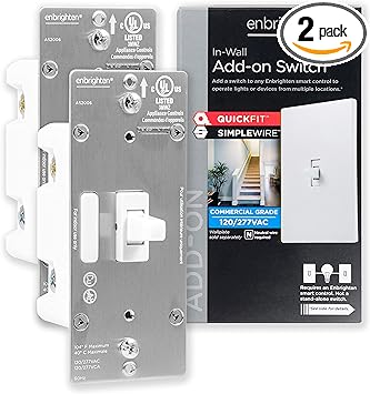 Enbrighten Add-On Switch QuickFit & SimpleWire, Smart Light Control, Z-Wave/Zigbee Smart Light Switch, Works With Alexa, Google Assistant, Not A Stand Alone Switch, Smart Home Devices, 2-Pack, 47895