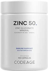 Codeage Zinc 50mg - Zinc Gluconate Supplement Mineral - 3-Month Supply - Immune Function and Skin Support - 1 Capsule Daily - Phospholipids - Vegan Non-GMO Gluten-Free - 100 Capsules