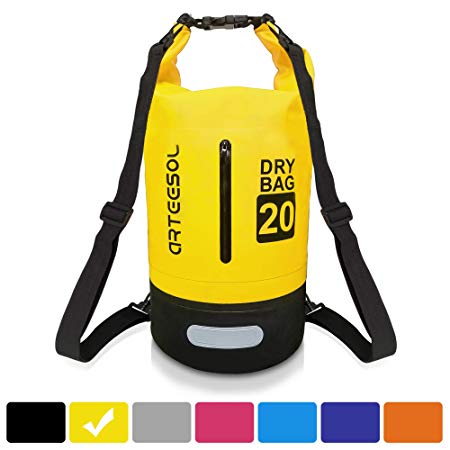 arteesol Waterproof Dry Bag, 5L/10L/20L/30L Backpack Dry Sack with Waist Strap for Beach Swim Kayaking Hiking - Protect Camera Cash Document from Water and Dirt