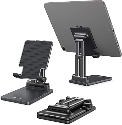 OMOTON Tablet Stand Foldable TA01 Desktop Stand, Height Angle Adjustable Aluminum Tablet Holder Cradle Dock Compatible with iPad, Samsung Tabs and Other Devices (Up to 12.9") (Black)