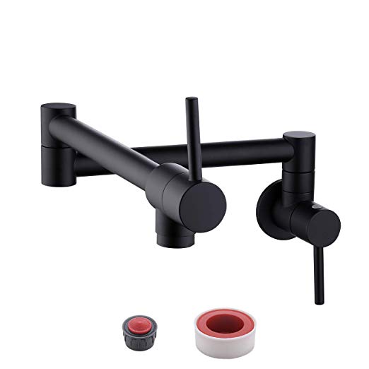 KES Kitchen Pot Filler Folding Faucet Lead-free Brass Double Joint Swing Arm Sink Faucet Articulating Wall Mount Two Handle Matt Black, KN926LF-BK