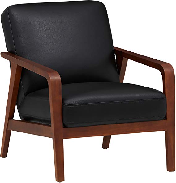 Rivet Huxley Leather Mid-Century Accent Chair, Black Leather