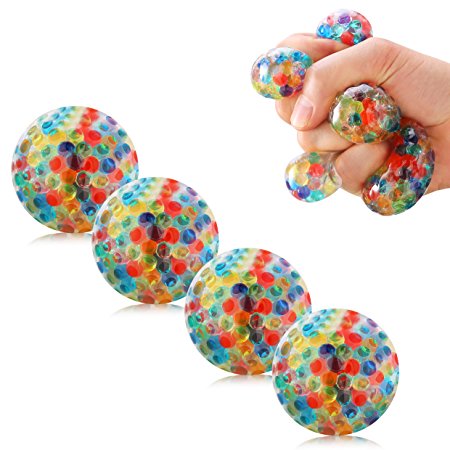 Mesh Squishy Ball Anti Stress Balls 7CM Spongy Rainbow Ball Rubber Multi Color Vent Squeezing Stress Relief Ball- For Kids & Adults.Stress Squishy Toys For Autism, ADHD, Bad Habits & More(4PCS)