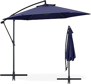 ABCCANOPY Cantilever Patio Umbrella 9ft - Outdoor Umbrella with 360-Degree Rotation & Cross Base, Offset Hanging Umbrella Waterproof Solution-Dyed Canopy for Yard, Poolside, Garden, Beige