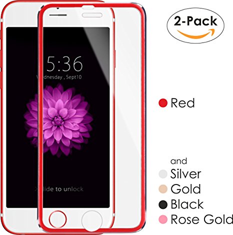 iPhone 8 / 7 / 6 Screen Protector Glass with Titanum Edge Red [2-Pack] 4.7" by miaim