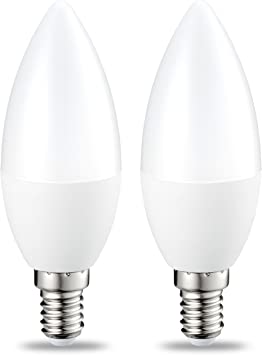 AmazonBasics LED E14 Small Edison Screw Candle Bulb, 6W (equivalent to 40W), Warm White, Dimmable- Pack of 2