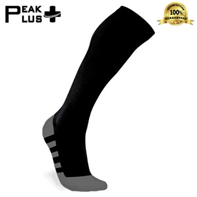 PeakPlus Best Graduated Compression Socks for Men & Women - Pro Athletic Medical Socks for Running, Training, Nurses, Sports, Recovery, Travel - Black
