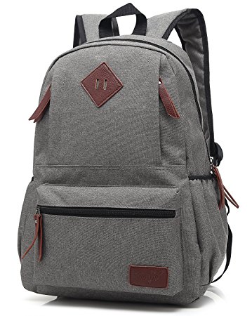 Mn&Sue Unisex Heritage Waterproof Canvas School Backpack Travel Luggage Daypack (Gray)