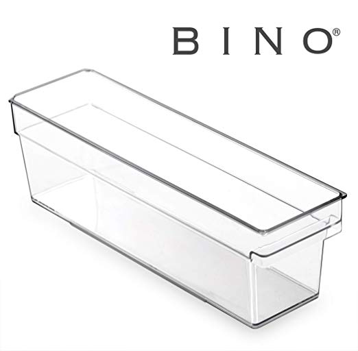BINO Clear Plastic Storage Bin with Built-In Pull Out Handle - (Standard, Small) - Storage Bins for Home, Kitchen, and Bath - Refrigerator, Freezer, Cabinet, Closet, Pantry Organization and Storage