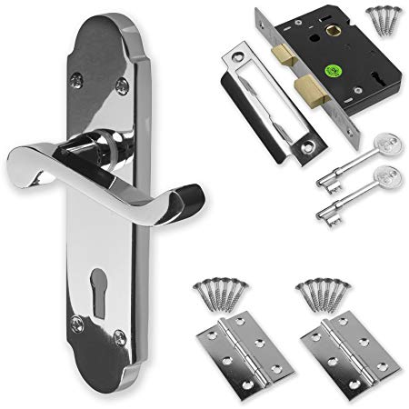 Chrome Door Handle Set Pack Latch Lock Bathroom Privacy New (Lever Lock)