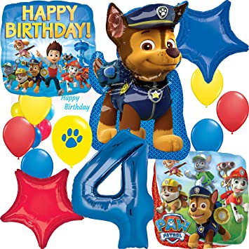 Paw Patrol Party Supplies 4th Birthday Balloons Bundle with Character Mylar Balloons Star Balloons and Big Number (8 Items)