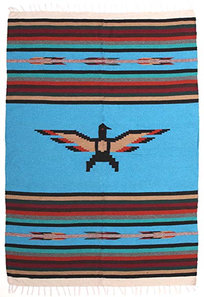El Paso Designs Hand Woven Thunderbird Falsa Blanket. Heavyweight 5' x 7' (Turquoise)