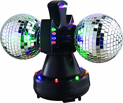 Lightahead 4" Twin Mirror Ball, multiple-changing LED bulbs,rotating in opposite directions, Beautiful Light for Disco party club bar DJ