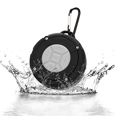 Tsumbay Portable Waterproof Bluetooth Speaker IPX7 Water Proof Shower speakers with Suction Cup, Mini Wireless Outdoor Speaker for iPhone, Samsung, LG, HTC, iPad, iPod, Laptops, PC and More - Black