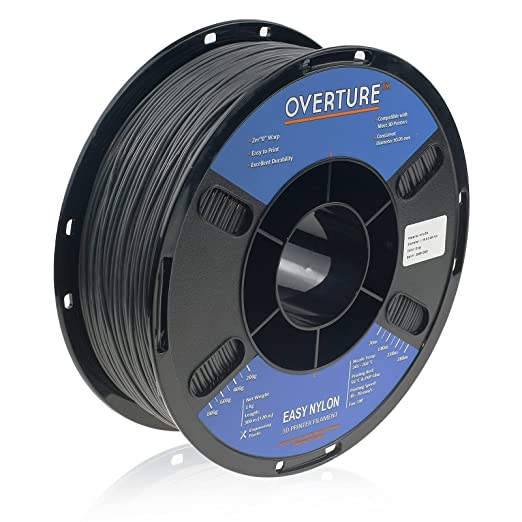 OVERTURE Nylon Filament 1.75mm 3D Printer Consumables, Polyamide (PA) 1kg Spool (2.2lbs), Dimensional Accuracy  /- 0.03 mm, Fit Most FDM Printer (Gray)