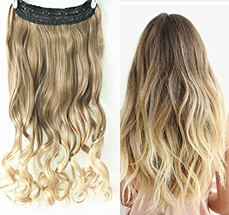 3/4 Full Head Clip in Hair Extensions Ombre One Piece 2 Tones Wavy Curly (Light ash brown to sandy blonde)