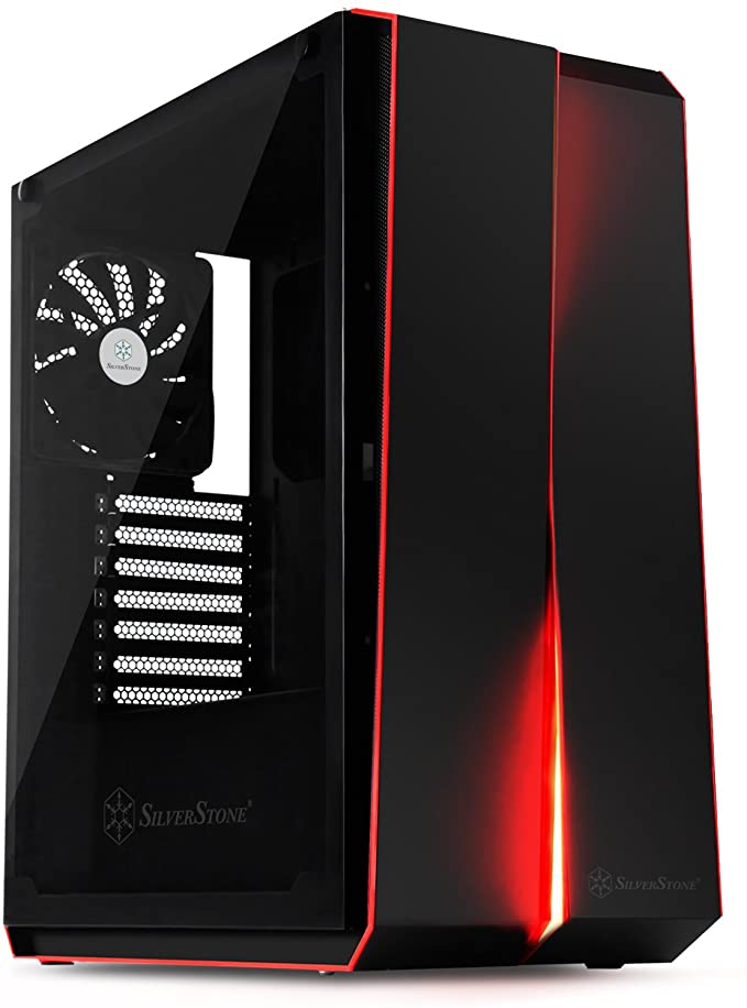 SilverStone Technology ATX Computer Case with Full Tempered-Glass Side Panel in Black with Red LEDs SST-RL07B-G