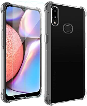 Galaxy A10s Case, Androgate Clear Transparent Slim Soft Touch TPU Rubber Shock-Absorption Cover Bumper Case with Tempered Screen Protectors for Samsung Galaxy A10s