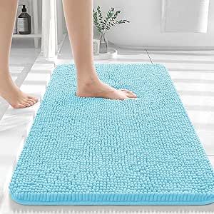 OLANLY Bathroom Rugs 30x20, Extra Soft Absorbent Chenille Bath Rugs, Rubber Backing Quick Dry, Machine Washable Bath Mats for Bathroom Floor, Tub and Shower, Home Decor Accessories, Sky Blue