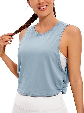 CRZ YOGA Pima Cotton Cropped Tank Tops for Women - Sleeveless Sports Shirts Athletic Yoga Running Gym Workout Crop Tops