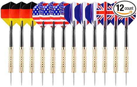 Ohuhu Steel Tip Darts with National Flag Flights (4 Styles)- Stainless Steel Needle Tip Dart with Free PVC Dart Rods