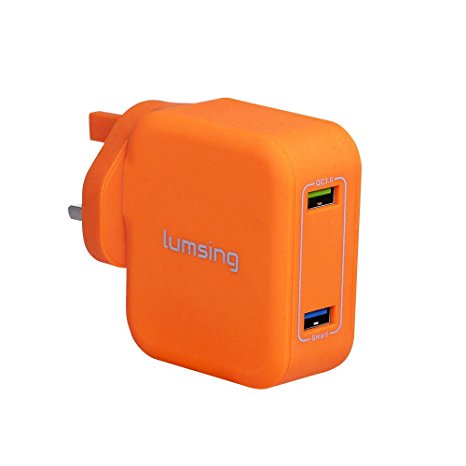 [Quick Charge 3.0] Lumsing 24W Dual USB Mains Charger Wall Charger for Android, iOS, Smartphones, Tablets & Cameras (Orange)