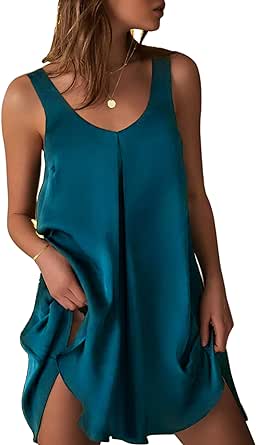 Ekouaer Sleepwear Women's Satin Nightgown V Neck Spaghetti Strap Nightdress Silk Slip Sexy Lingerie