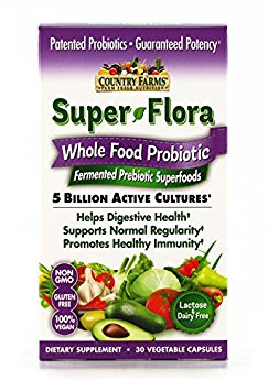 Country Farms Super Flora Wholefood Probiotic, with Prebiotic, Lactose and Dairy Free, 30 servings
