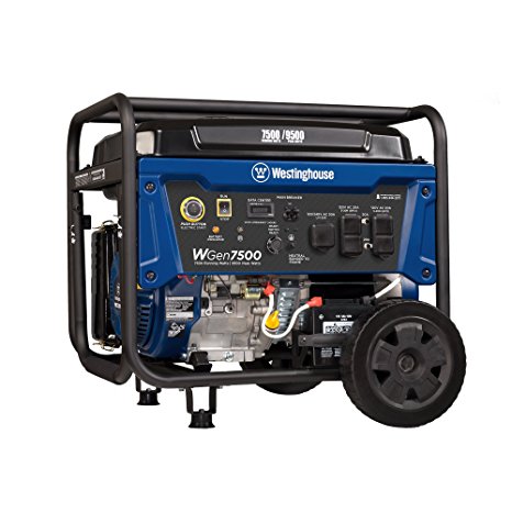 Westinghouse WGen7500 Portable Generator with Remote Electric Start - 7500 Rated Watts & 9500 Peak Watts - Gas Powered - CARB Compliant - Transfer Switch Ready