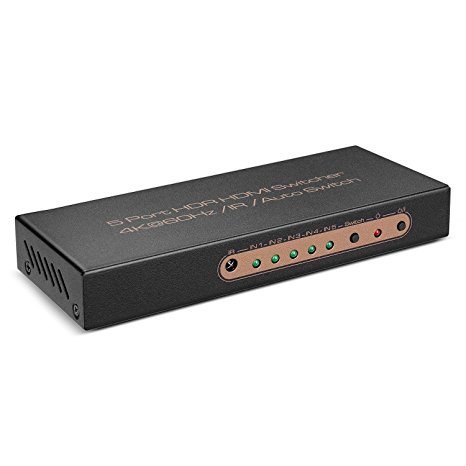 TNP 5 Port HDMI Switch Selector Box Supports 4K 60Hz, HDR, HDCP 2.2, Ultra HD UHD 4Kx2K @ 60Hz / 30Hz, 1080P, 3D, High-Speed HDMI Video Audio with Remote Control, Manual / Automatic Switching Hub