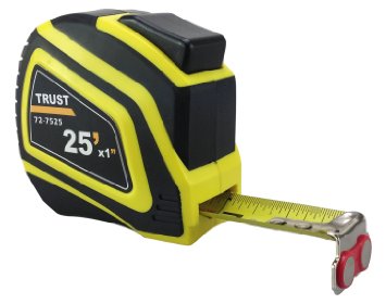 Trust 72-7525 Measuring Tape with Magnetic Hook, Heavy Duty Nylon Bonded Blade and Auto Lock, 25 Feet by 1-Inch