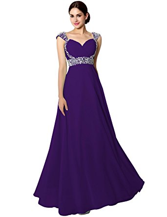 Sarahbridal Women's Long Chiffon A-line Beading Bridesmaid Dresses Prom Gowns