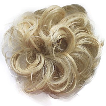PRETTYSHOP Hairpiece Hair Rubber Scrunchie Scrunchy Updos Wavy Messy Bun Platinum Blonde G16A