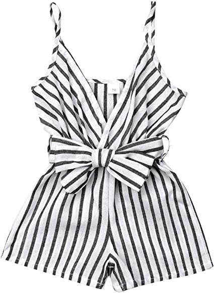 One Piece Outfits Baby Girl Striped Rompers Kids Off Shoulder Halter Jumpsuit Overall Shorts Summer Clothes
