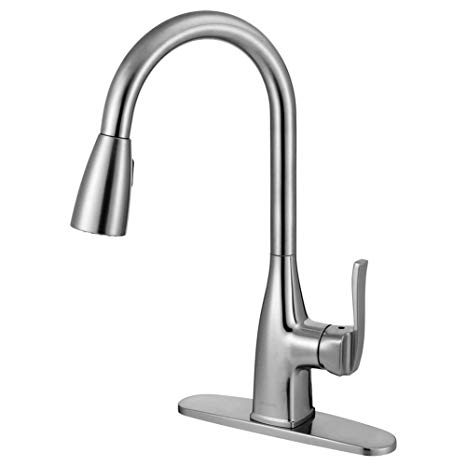 Kitchen Faucet with Sprayer - BOHARERS Brushed Nickel Stainless Steel Single Handle Spray/Stream Spot Resist