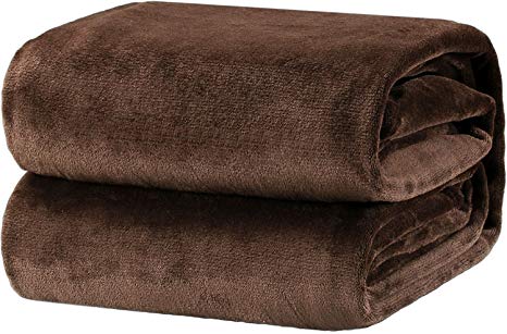 Bedsure Flannel Blankets Bedspread Queen Size Brown Large Bed Fleece Blankets Super Soft Fluffy Warm Microfiber Solid Blanket 240x220cm