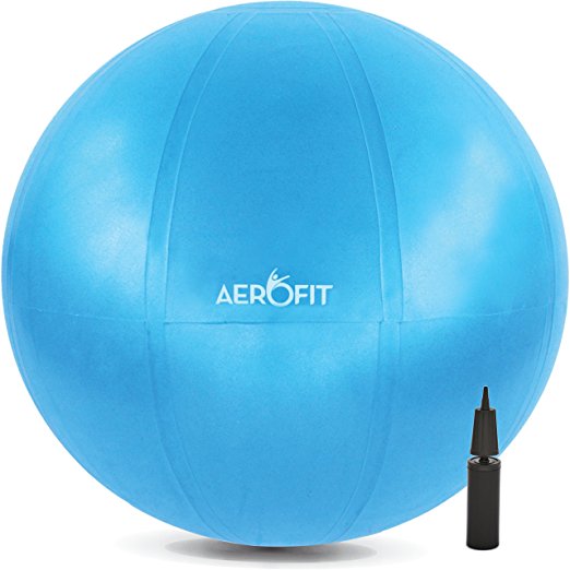 Exercise Stability Ball with Pump - Anti Burst & Eco Friendly - Double Layered, Non Toxic & Latex Free PVC - For Fitness, Yoga, Pilates, Swiss, Birthing, Balance, Gym, Workout - Or To Sit On At Work or Home - 65 Cm, 26 Inches, Blue