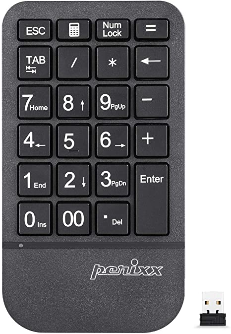 Perixx PERIPAD-705 Wireless Numeric Keypad, for Laptop and Desktop Computer, Big Print Letter, Tab & ESC Key Included (11574)